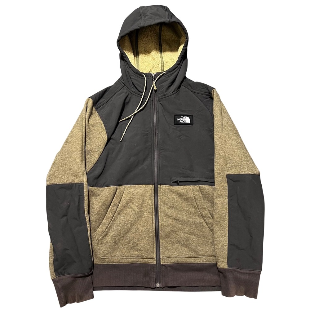 The North's Face Sherpa Tech Full Zip‎ Jacket Mens Large Green Gray Lined Hoodie